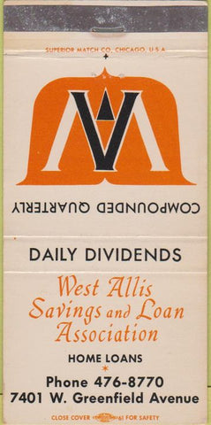 Matchbook Cover - West Allis Savings Loan WI WEAR 30 Strike