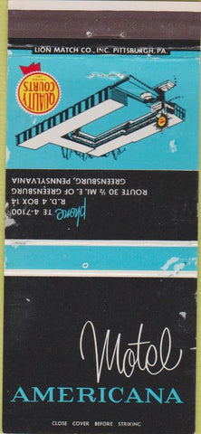 Matchbook Cover - Motel Americana Greensburg PA WORN 30 Strike