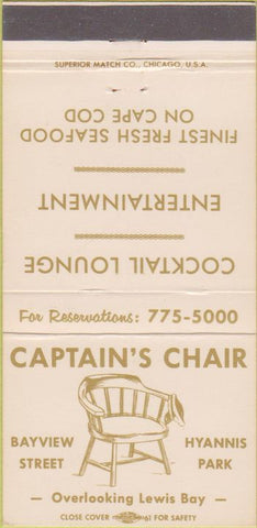 Matchbook Cover - Captain's Chair West Yarmouth MA? 30 Strike