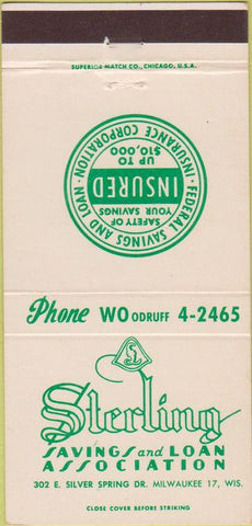 Matchbook Cover - Sterling Savings Loan Milwaukee WI 30 Strike