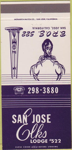 Matchbook Cover - Elks Lodge San Jose CA 30 Strike