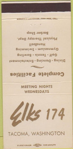 Matchbook Cover - Elks Club Tacoma WA 30 Strike
