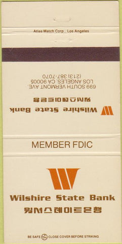Matchbook Cover - Wilshire State Bank Los Angeles CA 30 Strike