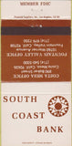 Matchbook Cover - South Coast Bank Fountain Falley Costa Mesa CA 30 Strike