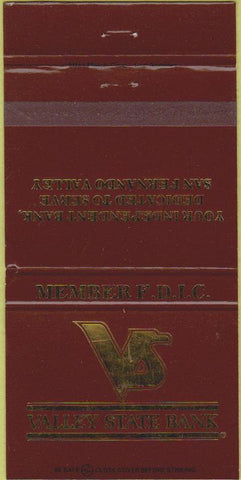 Matchbook Cover - Valley state Bank San Fernando Valley CA Van Nuys 30 Strike