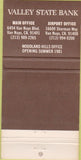 Matchbook Cover - Valley state Bank San Fernando Valley CA Van Nuys 30 Strike