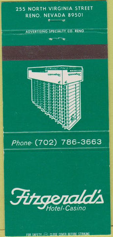Matchbook Cover - Fitzgerald's Hotel Casino Reno NV 30 Strike