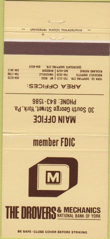Matchbook Cover - Drovers Mechanics National Bank York PA 30 Strike