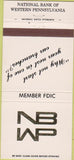 Matchbook Cover - National Bank of Western PA Berlin Confluence 30 Strike