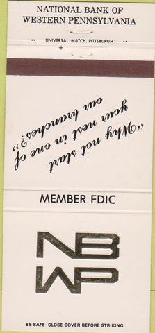 Matchbook Cover - National Bank of Western PA Berlin Confluence 30 Strike