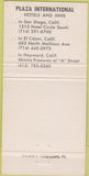 Matchbook Cover - Plaza International Hotel San Diego CA 30 Strike