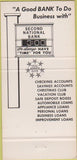 Matchbook Cover - Second National Bank Nazareth PA 30 Strike