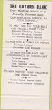 Matchbook Cover - The Gotham Bank New York City 30 Strike