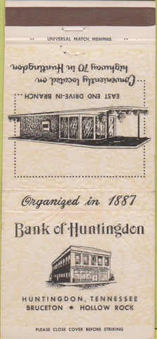 Matchbook Cover - Bank of Huntingdon TN Hollow Rock Bruceton 30 Strike