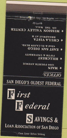 Matchbook Cover - First Federal Savings San Diego CA Chula Vista 30 Strike