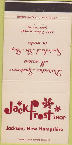 Matchbook Cover - Jack Frost Shop Jackson NH Ski Shop 30 Strike