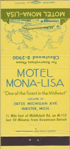 Matchbook Cover - Motel Mona Lisa Inkster MI 30 Strike