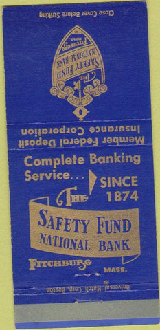 Matchbook Cover - Safety Fund National Bank Fitchburg MA 30 Strike