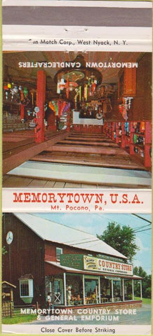 Matchbook Cover - Memorytown USA Mount Pocono PA 30 Strike