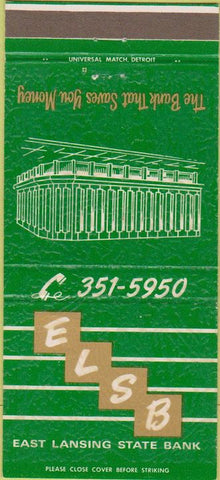 Matchbook Cover - East Lansing State Bank MI 30 Strike