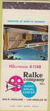 Matchbook Cover - Ralke Co Audio Visual Los Angeles CA WEAR 30 Strike
