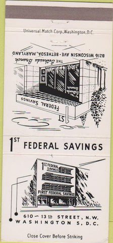 Matchbook Cover - 1st Federal Savings Washington DC 30 Strike