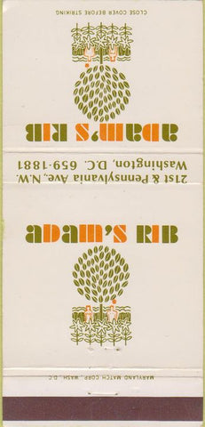 Matchbook Cover - Adam's Rib Washington DC 30 Strike