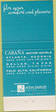 Matchbook Cover - Cabana Motor Hotels Palo Alto CA 30 Strike