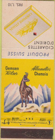 Matchbook Cover - Gemsen Kolzer Allumettes Chamois Switzerland Cigarettes