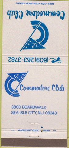 Matchbook Cover - Commodore Club Sea Isle City NJ 30 Strike