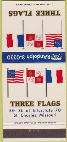 Matchbook Cover - Three Flags St Charles MO 30 Strike