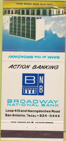 Matchbook Cover - Broadway National Bank San Antonio TX 30 Strike