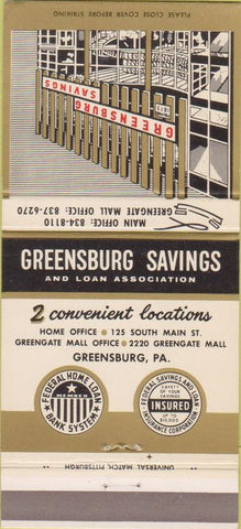 Matchbook Cover - Greensburg Savings Loan PA 30 Strike