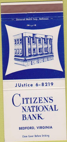Matchbook Cover - Citizens National Bank Bedford VA 30 Strike
