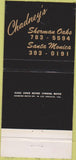 Matchbook Cover - Chadney's Sherman Oaks Santa Monica CA 30 Strike