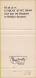 Matchbook Cover - Citizens State Bank Irving TX 30 Strike