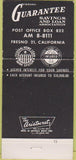 Matchbook Cover - Guarantee Savings Loan Fresno CA 30 Strike