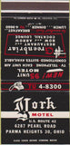 Matchbook Cover - York Motel Parma Heights OH 30 Strike