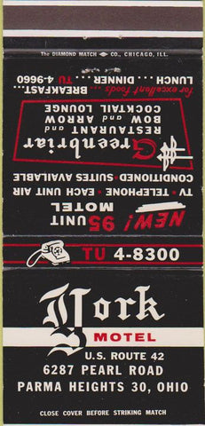 Matchbook Cover - York Motel Parma Heights OH 30 Strike