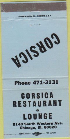 Matchbook Cover - Corsica Restaurant Chicago IL 30 Strike