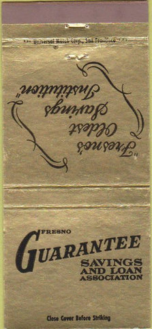 Matchbook Cover - Guarantee Savings Loan Fresno CA 30 Strike