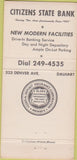 Matchbook Cover - Citizens State Bank Dalhart TX 30 Strike
