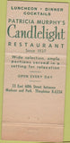 Matchbook Cover - Patricia Murphy Candlelight Restaurant New York City 30 Stick