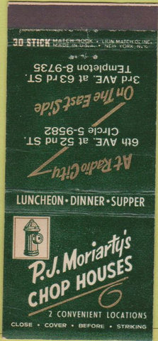 Matchbook Cover - PJ Moriarty's Chop House New York City 30 Stick