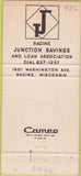 Matchbook Cover - Racine Junction Savings WI 30 Strike
