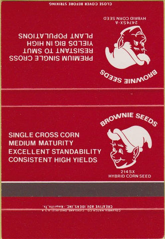 Matchbook Cover - Brownie Seeds corn Plainview TX SAMPLE 40 Strike