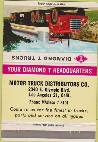 Matchbook Cover - Diamond T Trucks Los Angeles CA semi 40 Strike