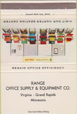 Matchbook Cover - Range Office Supply Virgina Grand Rapids MN chairs 40 Strike