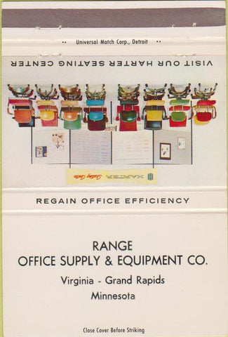 Matchbook Cover - Range Office Supply Virgina Grand Rapids MN chairs 40 Strike