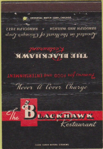 Matchbook Cover - The Blackhawk Restaurant Chicago IL 40 Strike